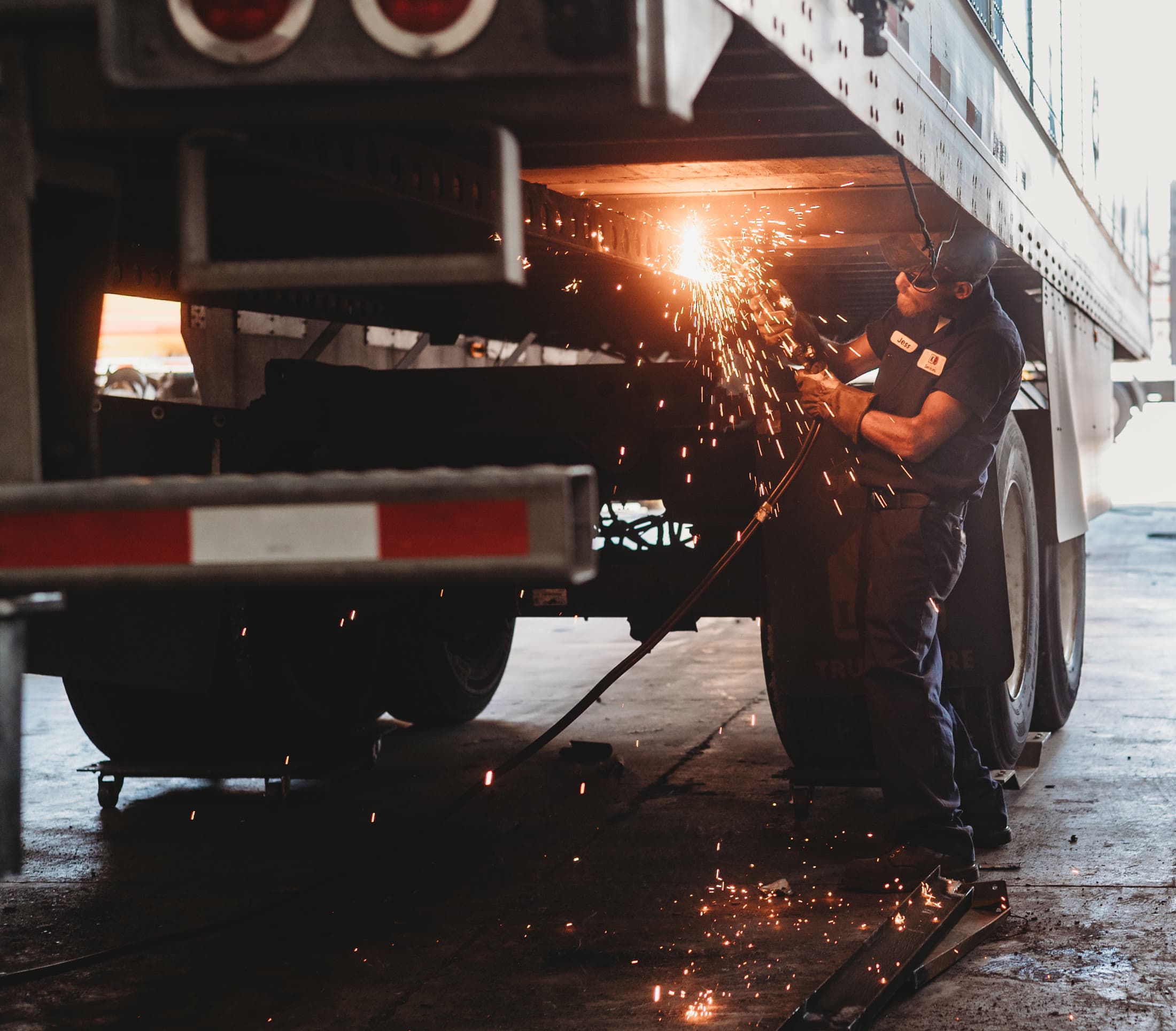 Knox Trailers technician repairing a trailer underframe