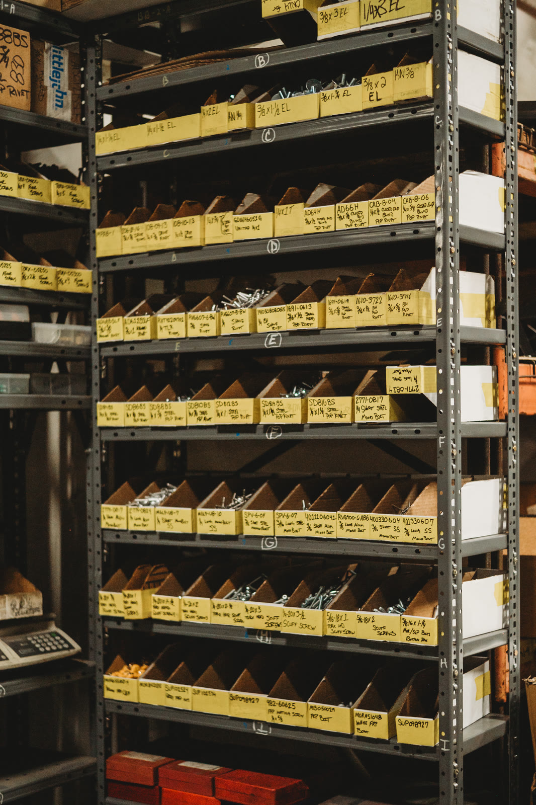 Parts on the shelf at the Knox Trailers counter